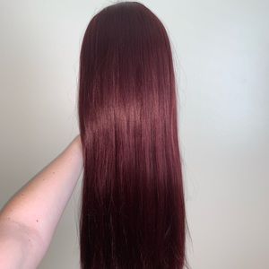 Long burgundy Lacefront Synthetic Wig